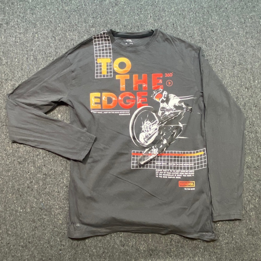 CA Graphic TShirt Sz S Mens Grey Skater Grunge Motocross To The Edge Long Sleeve